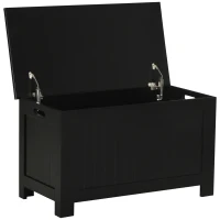 HOMCOM Baú de Armazenamento de Madeira Baú de Arrumação com Dobradiça de Segurança Carga Máxima 20 kg 81x40x46 cm Preto(m-1)