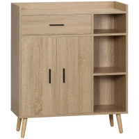 HOMCOM Aparador Moderno com 2 Portas 1 Gaveta e 3 Prateleiras Abertas Aparador Auxiliar de Armazenamento 80x30x96,5cm Madeira(m-11)