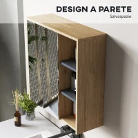 HOMCOM Specchio Bagno Contenitore con 2 Ante, 60x20x60 cm Mobile Bagno con Specchio, Scomparto Aperto, Naturale(m-6)