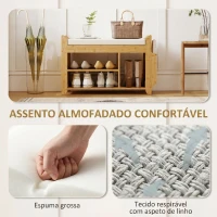 HOMCOM Banco Sapateira com Assento Acolchoado Arrumação Lateral Prateleira para Botas Estrutura de Bambu 80x30x50 cm Madeira e Bege(m-6)
