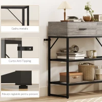 HOMCOM Consolă de Intrare cu 2 Sertare, 2 Rafturi din Plasă și Cârlig Lateral, Consolă în Lemn și Metal, Măsuță de Intrare pentru Dormitor, 100x35x92 cm, Gri Deschis(m-5)