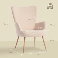 HOMCOM Poltrona Moderna in Tessuto Sherpa Imbottita con Schienale Alto e Braccioli, Beige(m-3)