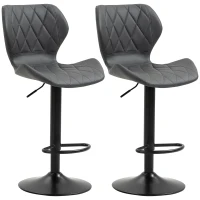 HOMCOM Set di 2 Sgabelli da Bar Alti in Finta Pelle con Altezza Regolabile, Sgabelli Cucina Girevoli con Schienale e Poggiapiedi, 46.5x49.5x92-113cm Grigio(m-1)
