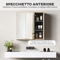 HOMCOM Specchio Bagno Contenitore con 2 Ante, 60x20x60 cm Mobile Bagno con Specchio, Scomparto Aperto, Naturale(m-5)