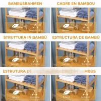 kleankin Dulap de baie cu 2 rafturi deschise si dulap cu doua usi, din bambus cu usa cu clapeta, natural(m-5)