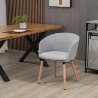 HOMCOM Sedia Moderna con Braccioli Imbottiti, in Tessuto Effetto Lino, Legno e Acciaio, 57x56x72 cm, Grigio Chiaro(m-10)