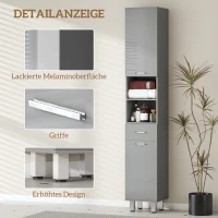 kleankin Badezimmerschrank, Badkommode, mit Regalen und Schublade, verstellbar, Grau(m-6)