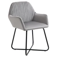 HOMCOM Cadeira de Sala de Jantar Estofada em Veludo com Base Metálica Cruzada Cadeira de Leitura 60x56,5x85 cm Cinza(m-1)
