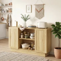 HOMCOM Sideboard Buffet Cabinet, 133 cm Storage Cabinet with 2 Open Shelves, 2 Cupboards and Soft Close Doors, Natural(m-13)