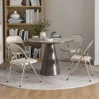 HOMCOM Conjunto de 4 Cadeiras Dobráveis com Encosto e Assento Acolchoado em Linho Sintético e Estrutura em Aço 45x46x78 cm Bege(m-7)