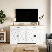 HOMCOM Sideboard Buffet Schrank, 140 cm Farmhaus Küchen-Schrank mit 2 Schubladen und 2 Schränken, Weiß(m-8)