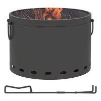 Outsunny Feuerschale, rauchfrei, mit Funkenschutz, Schürhaken, Metall, Ø38x27 cm, Dunkelgrau(m-12)