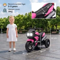 AIYAPLAY Kids Electric Motorcycle Ride-On Toy, 3-Wheel Battery-Operated Motorbike with Horn, Toddler Ride On Bike, Pink(m-3)