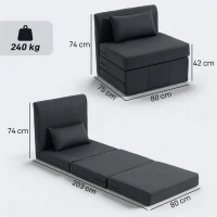 HOMCOM 2-in-1 Schlafsessel Klappbares Sofa-Bett mit Leinenstruktur, Gepolstertes Gästebett Klappstuhl, Dunkelgrau(m-3)