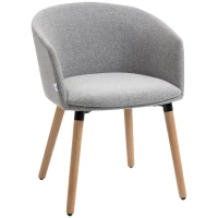 HOMCOM Sedia Moderna con Braccioli Imbottiti, in Tessuto Effetto Lino, Legno e Acciaio, 57x56x72 cm, Grigio Chiaro(m-1)