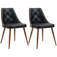HOMCOM Conjunto de 2 Cadeiras de Sala de Jantar com Assento Estofado em PU e Pés de Madeira 50,5x59x82cm Preto e Nogueira(m-13)