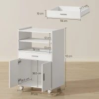 HOMCOM Kitchen Trolley with Wheels, Modern Mobile Microwave Stand with Slide-Out Shelf, Drawer and 2 Doors for Dining Room(m-3)