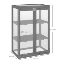 Outsunny 3-tier Cold Frame with Openable Top Cover and Double Doors, Garden Wooden Greenhouse with Storage Shelf, Polycarbonate Grow House for Plants, Flowers, Dark Grey(m-3)