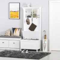 HOMCOM Coat Rack Shoe Bench with Storage 4 In 1 Hall Tree for Entryway Hallway Organizer with Cabinet 3 Hooks Mirrors White(m-3)