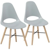 HOMCOM Set de 2 Scaune de Dining din Plastic și Lemn Stil Nordic cu Spătar Curbat, Gri(m-1)