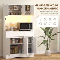 HOMCOM Armário de Cozinha com Luz LED RGB, Bancada para Micro-ondas, 6 Portas, 2 Gavetas, Prateleiras Ajustáveis e Comando à Distância, Branco(m-5)