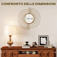 HOMCOM Specchio da Parete Rotondo con Strisce in Metallo e Design Plissettato, 60x60 cm, Oro(m-7)
