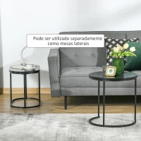 HOMCOM Conjunto de 2 Mesas de Centro Mesas Auxiliares Tampo com Efeito Mármore Estrutura em Aço Preto(m-7)
