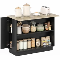 HOMCOM Desserte îlot de cuisine étagère réglable 2 compartiments ouverts 2 placards plan de travail effet bois 105 x 60 cm noir(m-11)