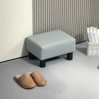 HOMCOM PU Leather Footstool with 4 Plastic Legs, Grey(m-10)