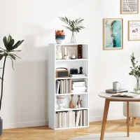 HOMCOM Estante de 5 Níveis Estante para Livros com 2 Prateleiras Ajustáveis para Sala de Estar Escritório Quarto 60x24x133,5 cm Branco(m-10)