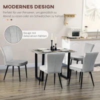 HOMCOM Set van 4 eetkamerstoelen, accentstoelen voor keukens en eetkamers, stoelenset, velourslook, lichtgrijs+zwart(m-4)