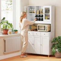 HOMCOM 180 cm Küchenschrank, 2 Glastüren, 3 Schubladen, 4 verstellbare Regale, Esszimmerschrank, Spanplatte, Weiß(m-8)