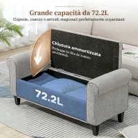 HOMCOM Panca Fondo Letto in Tessuto Effetto Velluto con Contenitore e Braccioli Arrotolati, Grigio Chiaro(m-4)