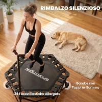 SPORTNOW Trampolino Elastico per Adulti Ø104cm Richiudibile, con Sistema di Apertura Chiusura in un solo Gesto, Maniglia Regolabile e 24 Molle Bungee, Nero(m-7)