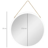 HOMCOM Espelho Decorativo de Parede 30x30cm Espelho Redondo de Metal com Corda de Canhâmo Estilo Moderno Branco(m-3)