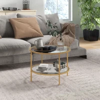 HOMCOM Beistelltisch, modernes Design, 2 Etagen, Ø60x43H cm, Goldton(m-10)