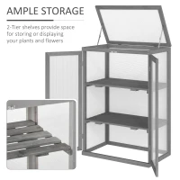 Outsunny 3-tier Cold Frame with Openable Top Cover and Double Doors, Garden Wooden Greenhouse with Storage Shelf, Polycarbonate Grow House for Plants, Flowers, Dark Grey(m-6)