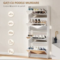 HOMCOM Dulap cu Oglindă și 4 Uși Anti-Răsturnare din Lemn, 63x17x146 cm, Alb(m-5)