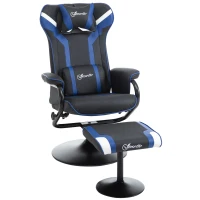 Vinsetto Set 2 Piese Scaun Gaming Reclinabil Înclinat la 130° cu Taburet Suport Picioare, Negru și Albastru Închis(m-11)