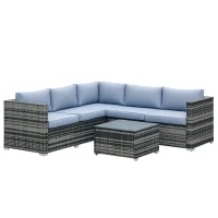 Outsunny 4 Pieces Rattan Garden Furniture Sets, Wicker Patio Conservatory Dining Set with Corner Sofa, Loveseat, Coffee Table, and Cushions for Balcony, Backyard, Pool, Grey(m-21)