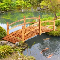 Outsunny 6FT Wooden Garden Bridge with Safety Railings, Classic Arc Footbridge for Stream Pond Walkway, Orange(m-2)