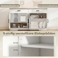 HOMCOM Sideboard Buffet Schrank, 140 cm Farmhaus Küchen-Schrank mit 2 Schubladen und 2 Schränken, Weiß(m-6)