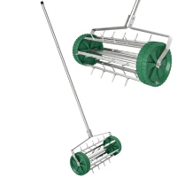 Outsunny Rouleau aérateur pour pelouse avec Manche télescopique 98L x 45l x 87H cm Vert(m-1)