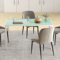 HOMCOM Mesa de Refeição de Vidro Mesa Retangular para 6 Pessoas com Pés de Metal  140x80x75 cm Branco(m-9)