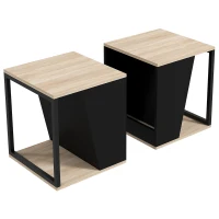 HOMCOM Lot de 2 tables d'appoint bout de canapé avec rangement structure en acier 40 x 40 x 45 cm noir et naturel(m-12)