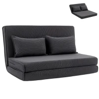 HOMCOM Canapé-Lit Pliant, Chauffeuse 2 Places Convertible Velours Côtelé, Dossier Réglable, Assise Large, 2 Oreillers, Gris(m-18)
