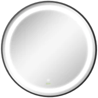 kleankin Badezimmerspiegel, LED-Beleuchtung, dimmbar, 3 Lichtfarben, Metallrahmen, Ø60 cm, Schwarz(m-11)
