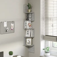 HOMCOM Étagère d'angle Murale de Rangement Forme Zigzag 20L x 20l x 126H cm 5 Niveaux Bois Gris(m-2)