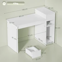 HOMCOM Birou pentru Studiu și Scris cu Sertar și Rafturi, 108 cm, Alb(m-3)