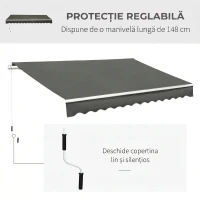 Outsunny Copertină Retractabilă de Exterior cu Brațe și Deschidere Manuală, 350x250 cm, Gri(m-10)